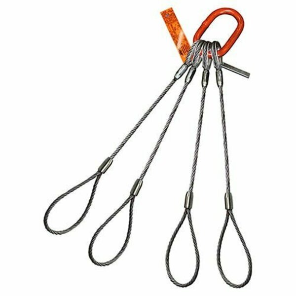Hsi Four Leg Wire Rope Sling, 3/8 in dia, 12 ft Length, Flemish Loop, 5 ton Capacity 400FL3/8X-12
